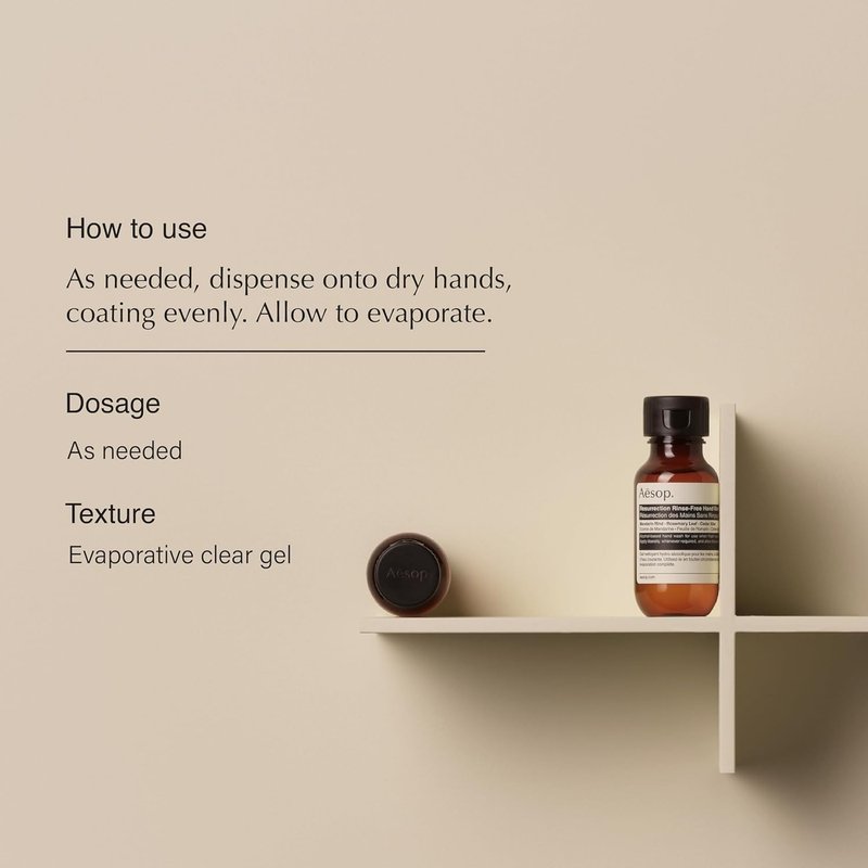 Aesop Resurrection Rinse-Free Hand Wash | Alcohol-Based Gel with Purifying and Hydrating Properties | Travel Size 1.7 oz (Pack of 3)