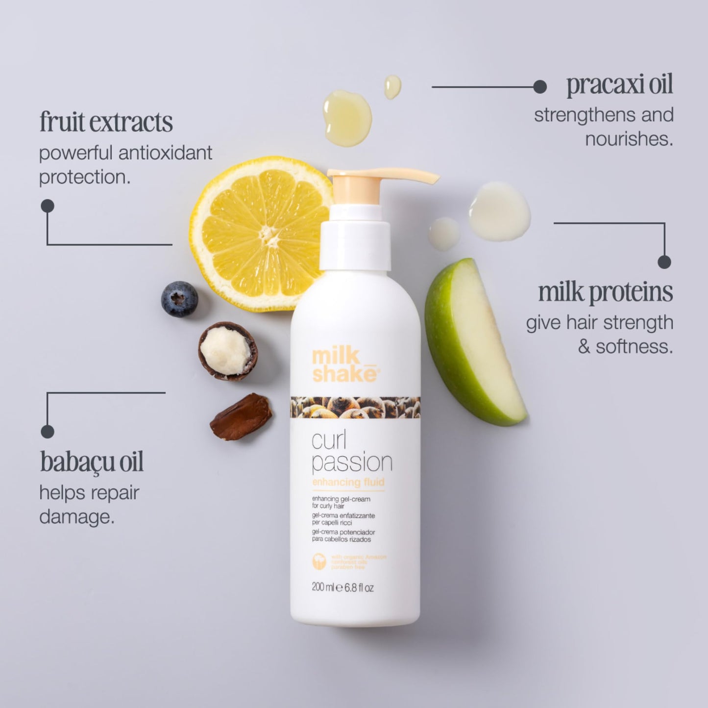 milk_shake Curl Passion Enhancing Fluid | Lightweight Curl Enhancer for All Curl Types | Boosts Definition & Shine | With Babassu Oil, Praxcai Oil & Milk Proteins, 6.8 fl oz / 200 mL
