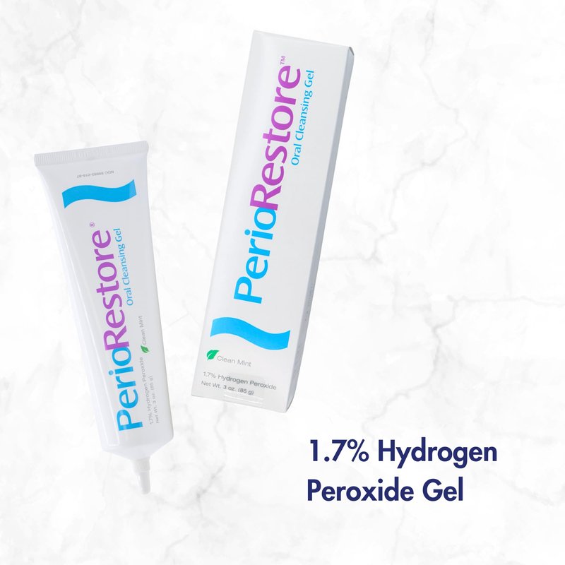 Perio Restore® Gel 3oz – 1.7% Hydrogen Peroxide Teeth Whitening & Oral Care Gel, Mint Flavor, Includes 2 Trays for Easy At-Home Application