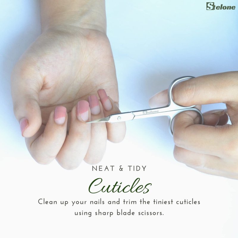 Stelone Premium Cuticle Scissors - Small Curved Stainless Steel Manicure & Beauty Scissor for Women
