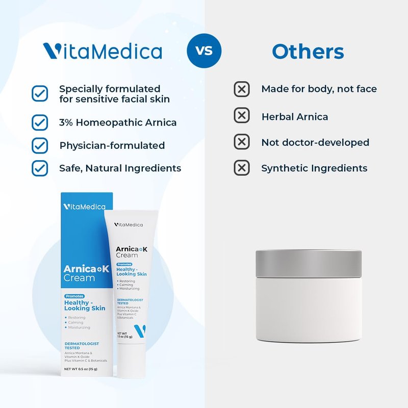VitaMedica Arnica + Vitamin K Cream for Face & Under-Eye, Lightweight Sensitive-Skin Formula, 0.5 oz