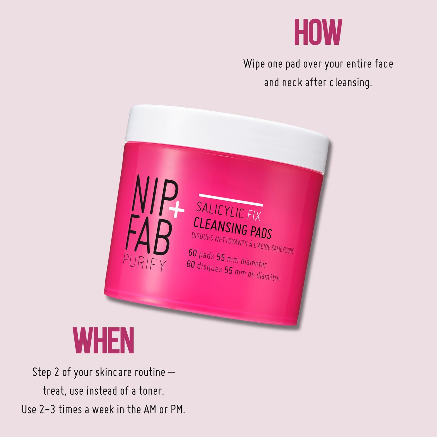 Nip + Fab Salicyclic Fix Night Pads for Face with Hyaluronic Acid, Exfoliating Facial Pad BHA Exfoliant for Skin Hydration Acne Breakouts and Blemishes, 60 Pads, 2.7 Ounce