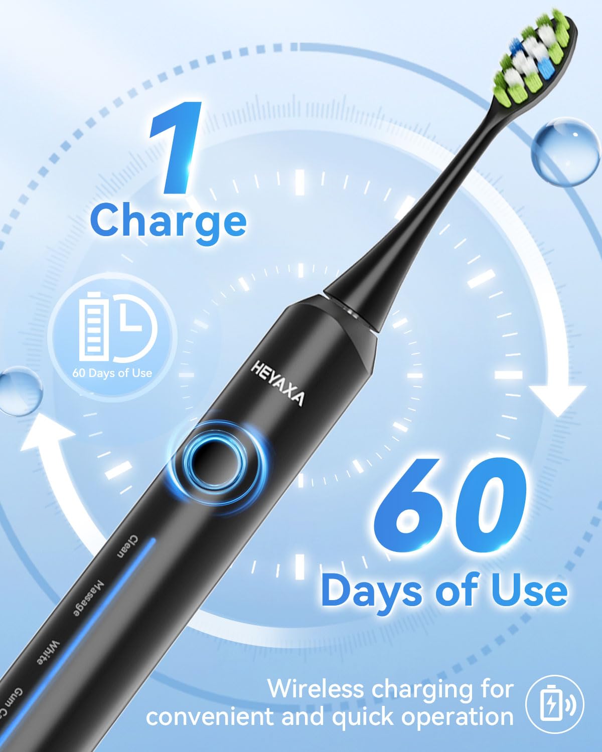 Sonic Electric Toothbrush, Dad Gifts, Gifts for Men, Birthday Gifts for Men, 60-Day Battery Life Rechargeable Power Toothbrush with 5 Modes, 2-Min Smart Timer, 7 Brush Heads & Travel Case (Black)