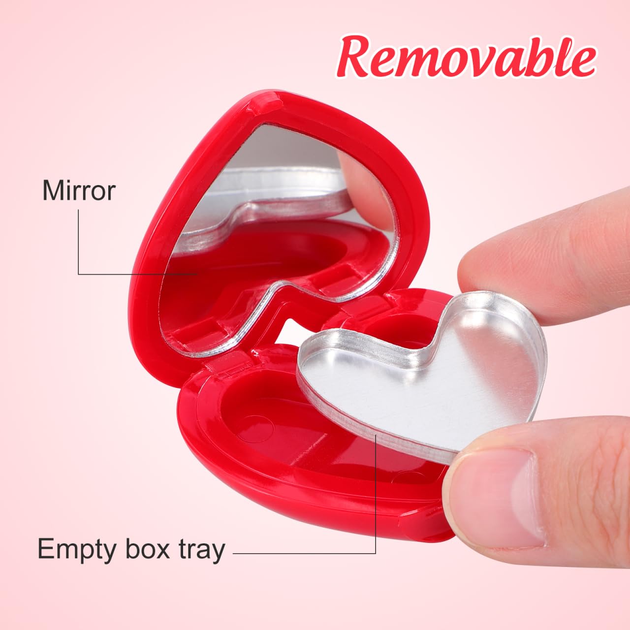 ABOOFAN 4 Pack Refillable Empty Makeup Palettes, 1.7'' Portable Heart-Shaped Makeup Depotting Case with Mirror for Lipsticks, Eyeshadows, Blush, Compact for Travel