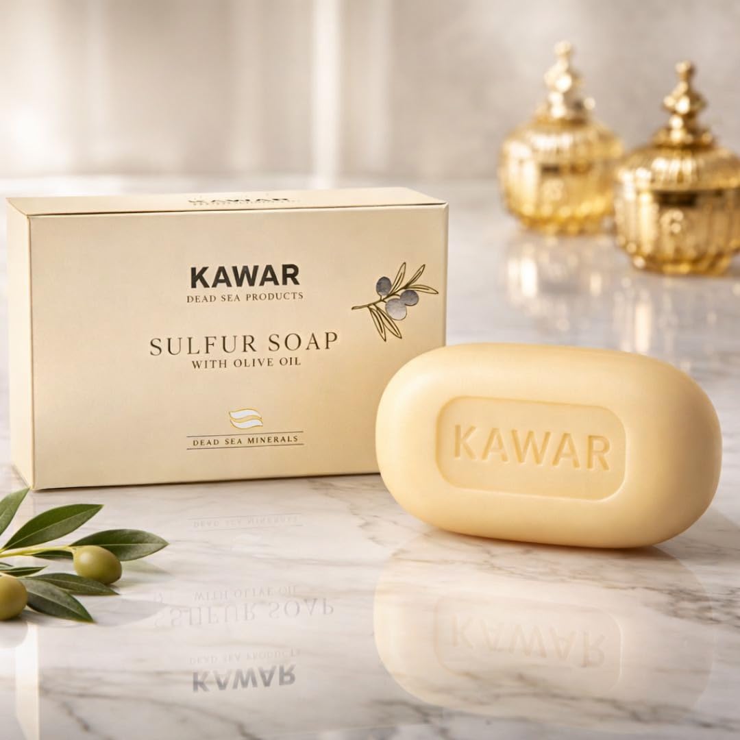 KAWAR Premium Dead Sea Sulfur Soap with Olive Oil, Face & Body Bar