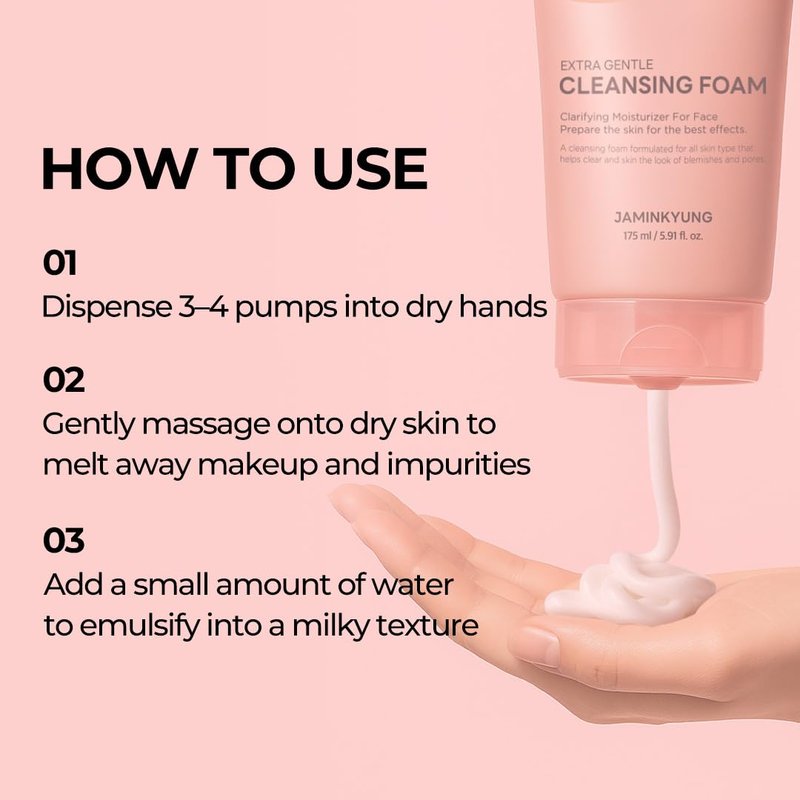 Jaminkyung Extra Gentle Cleansing Foam, Face Wash with Snail Mucin & Soothing Portulaca, Hydrating Facial Cleanser for Sensitive Skin, Non-Stripping, Korean Skincare 5.9 fl oz (175ml)