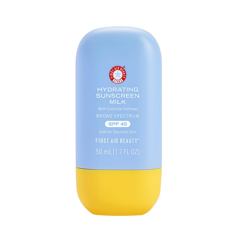 First Aid Beauty Hydrating Sunscreen Milk, Broad Spectrum SPF 45 with Colloidal Oatmeal & Glycerin, 24-Hour Hydration, Organic UV Filters, 1.7 oz