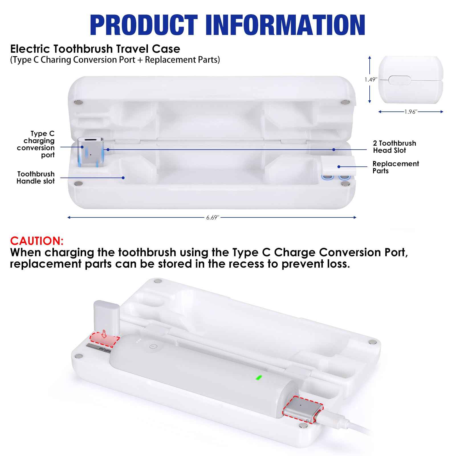 Kuflant Type-C Rechargeable Toothbrush Travel Case Compatible with Laifen Wave Electric Toothbrush, Waterproof Magnetic Rechargeable Travel Powered Toothbrush Case Lightweight and Portable