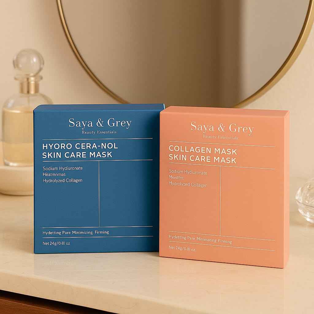 NEW! Saya & Grey Bio-Collagen Face Mask - 4 Pack – Fast Acting Hydrating & Anti-Aging Skin Treatment for Radiant, Youthful Glow