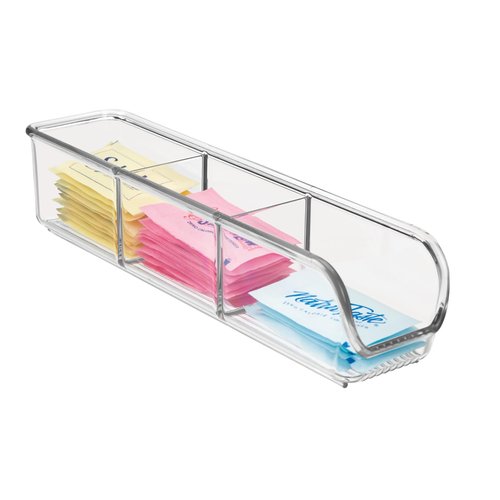 iDesign Plastic Packet and Tea Bag Organizer - Kitchen Storage Containers for Sugar, Salt, Pepper, Sweeteners, Tea Bags, Spices, The Linus Collection - 2.25" x 9" x 2", Clear