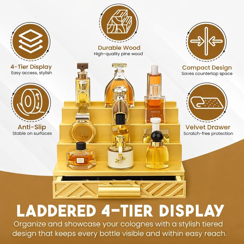 Cologne Organizer for Men - Drawers & Dresser Organizer Countertop - Perfume Holder Stand For Men Organizador De Perfumes - by NovaHavensNest (White-3 Tier)