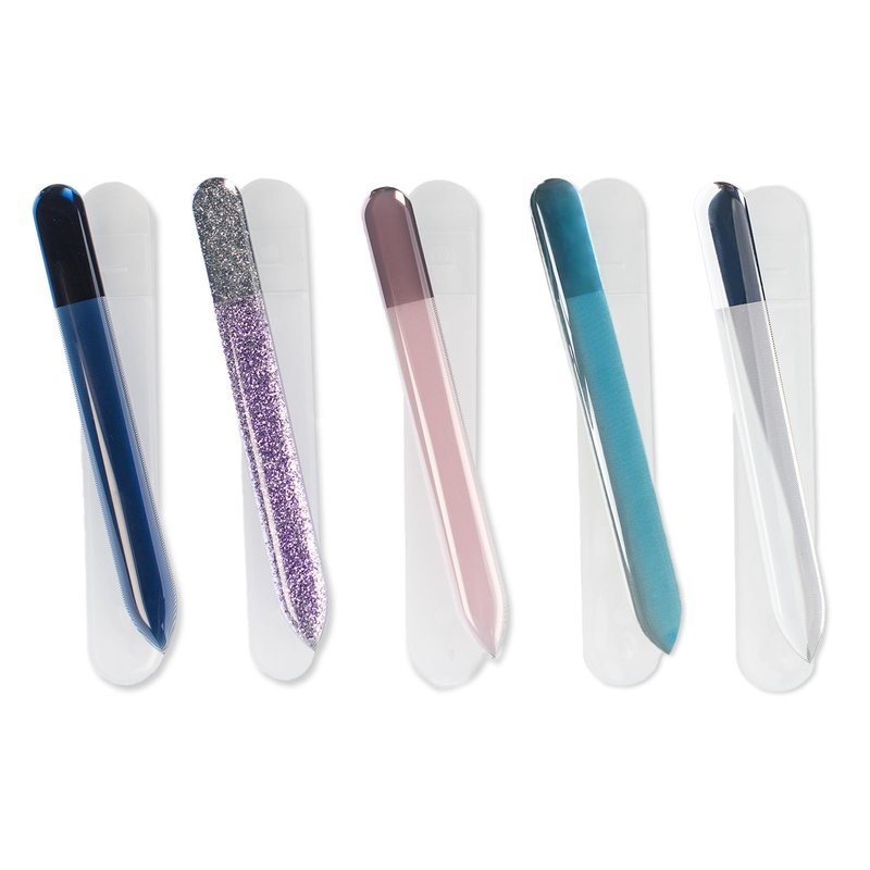 HAWATOUR Nano Glass Nail File with Case, 5 Pieces Etched Surface Nail Files Professional Manicure Tool, Multicolored