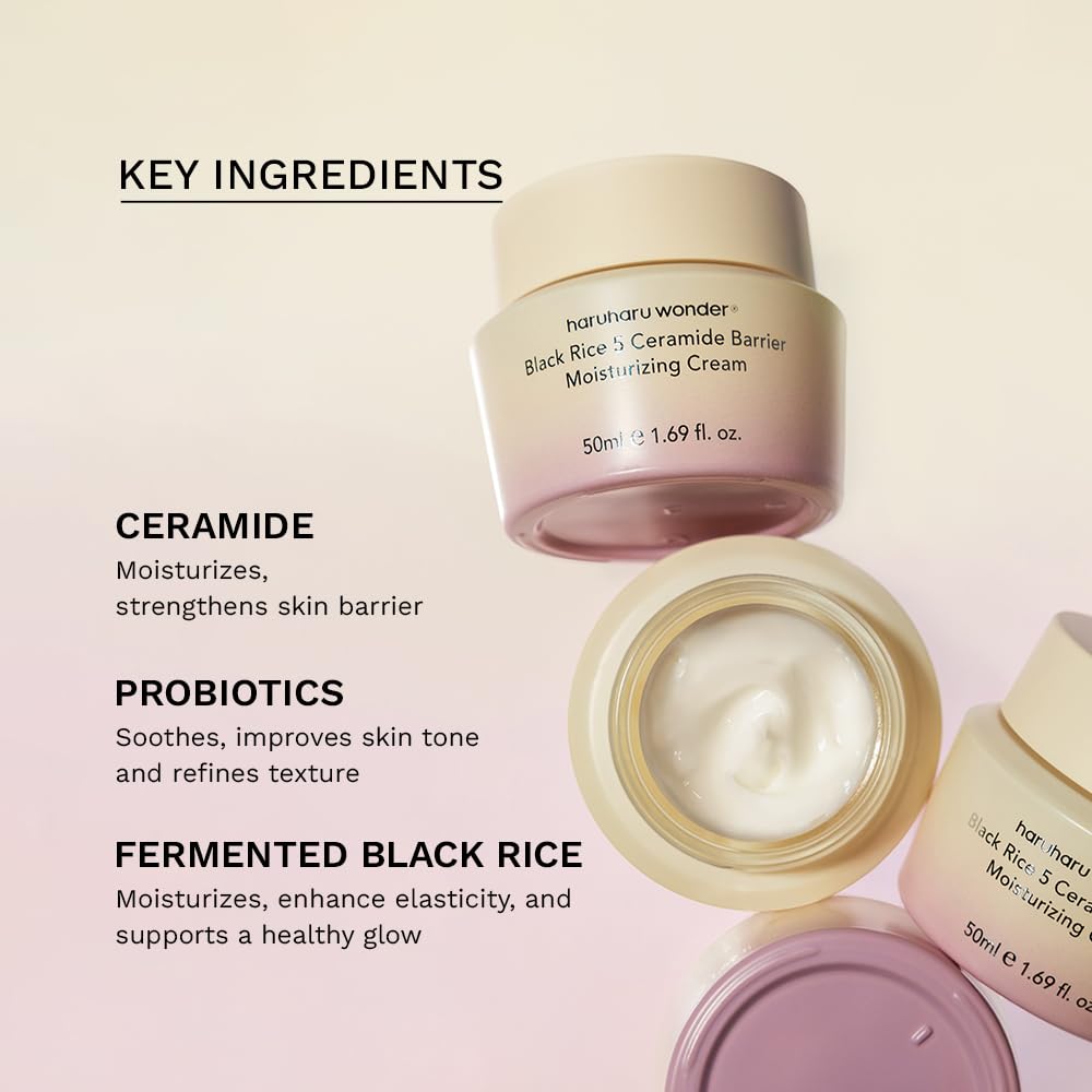 HARUHARU wonder Black Rice 5 Ceramide Barrier Moisturizing Cream 1.69 fl oz, Barrier Repair, Ceramides, Dry Skin Care, Long-Lasting Hydration, Soothing Nourishing, Lightweight, Vegan