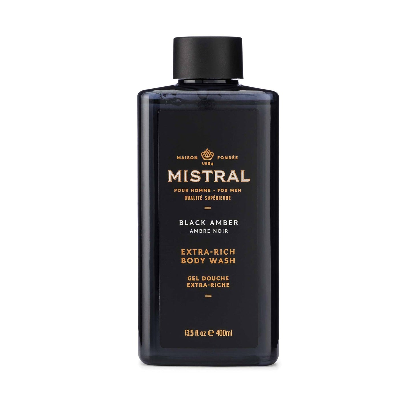 Mistral Black Amber Men's Body Wash & Shampoo for Men, 13.5 oz