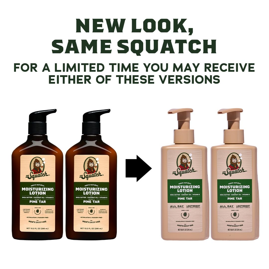 Dr. Squatch Natural Hand and Body Lotion for Men - Made with Shea Butter, Coconut Oil, Vitamin E for 24-Hr Moisturization - Pine Tar (10 fl oz, 2-Pack)