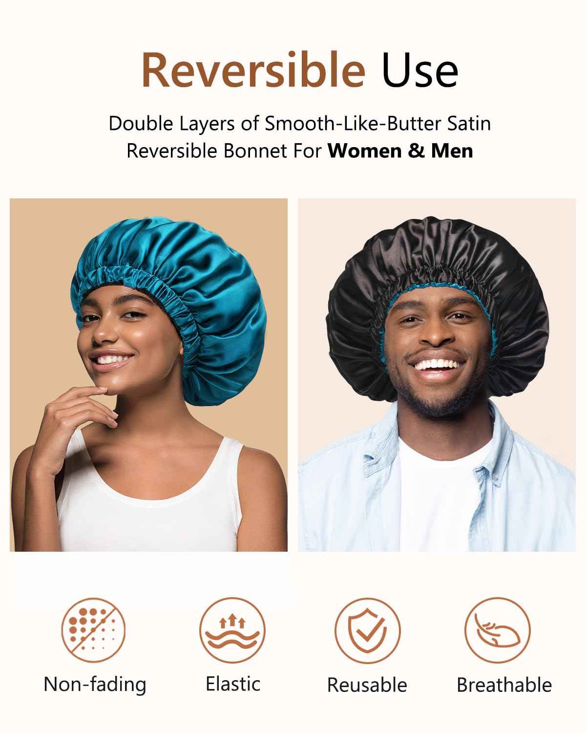 mikimini Black Satin Bonnet for Sleeping + Rainforest Bath Shower Cap with Pink Lace