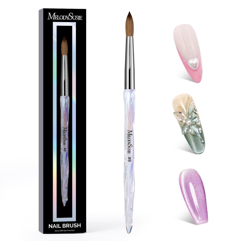 MelodySusie Kolinsky Acrylic Nail Brush, 100% Pure Kolinsky Hair, Professional Nail Brush for Acrylic Powder Nail Extension and 3D Nail Carving, for DIY Home Salon, Size 8