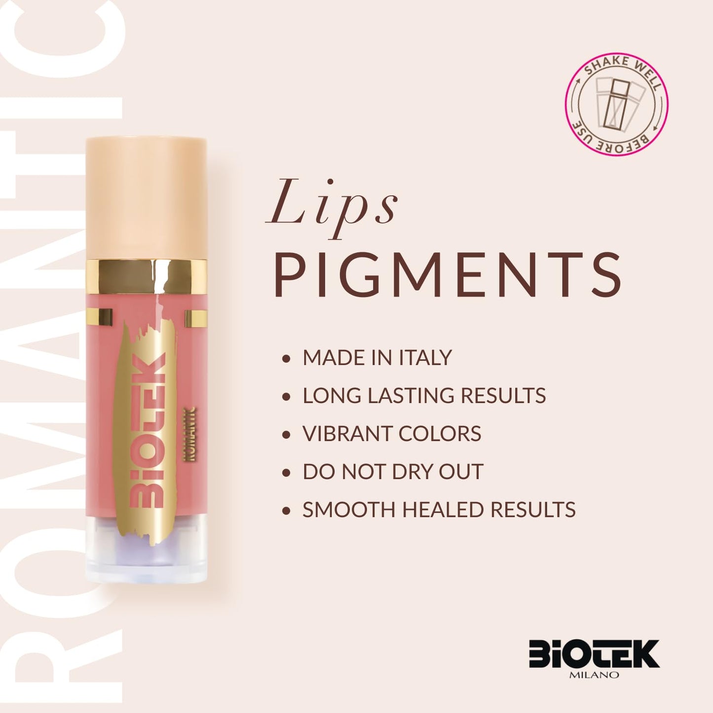 Biotek Lip Pigment for Permanent Makeup - Light Brown Color for Lip - Made in Italy - Romantic 0,61 fl.oz.