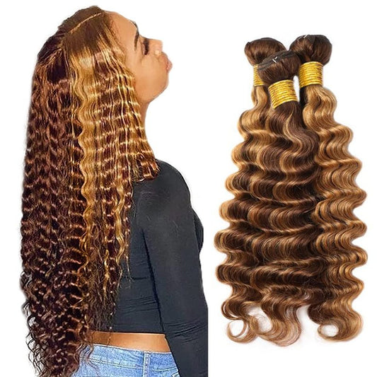 P427 Highlight Blonde Bundles Human Hair Brown Deep Wave 3 Bundles 20 20 20 Inch Unprocessed Brazilian Virgin Remy Honey Blonde Deep Wave Bundle Human Hair Extensions