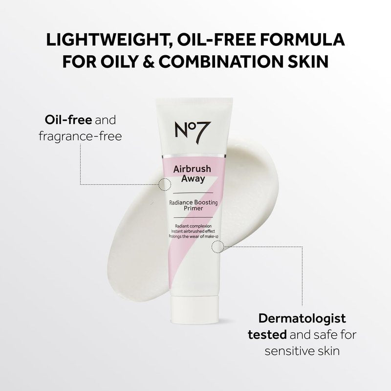 No7 Airbrush Away Radiance Boosting Foundation Primer - Illuminating Glow Primer for Seamless Makeup Application - Leaves Skin Dewy, Smooth & Radiant - Extends Makeup Wear (30ml)