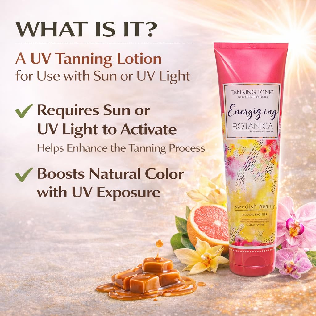 Swedish Beauty ENERGIZING Botanica Natural Bronzer (8.5 ounces) Tanning Bed Lotion, Grapefruit and Orchid Blend