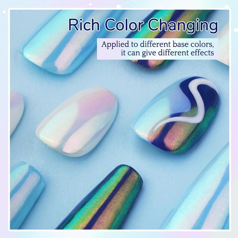 Pretty Diva Aurora Chrome Nail Powder - Mermaid Unicorn Chrome Nails Powder Aurora Iridescent Chrome Powder for Nails Mica Powder Manicure Pigment