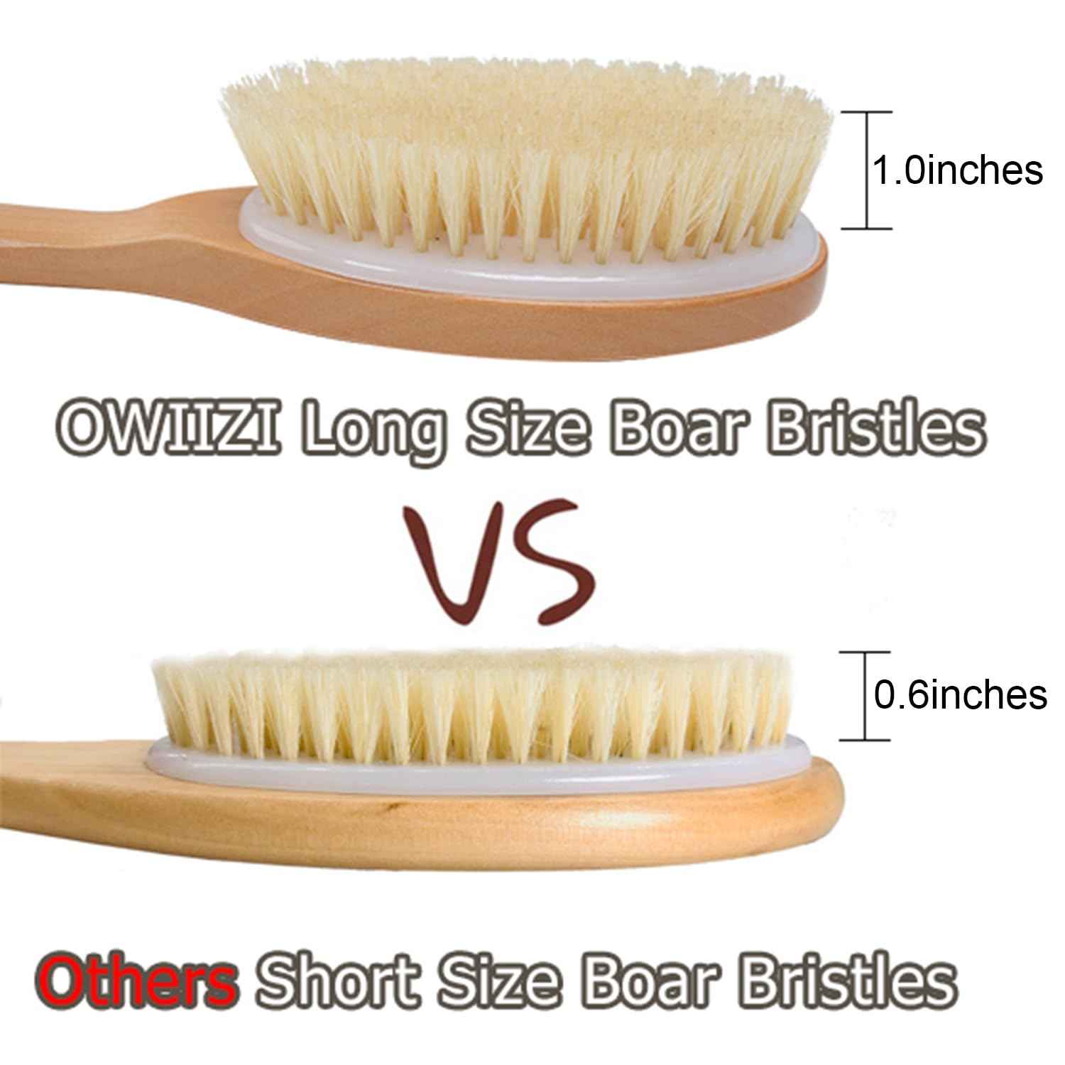 OWIIZI Bath Brushes with Soft and Natural Bristles Antiskid Wooden Long Handle Shower Body Scrubber for Wet or Dry Exfoliating,Back Scrub Deep Cleanse
