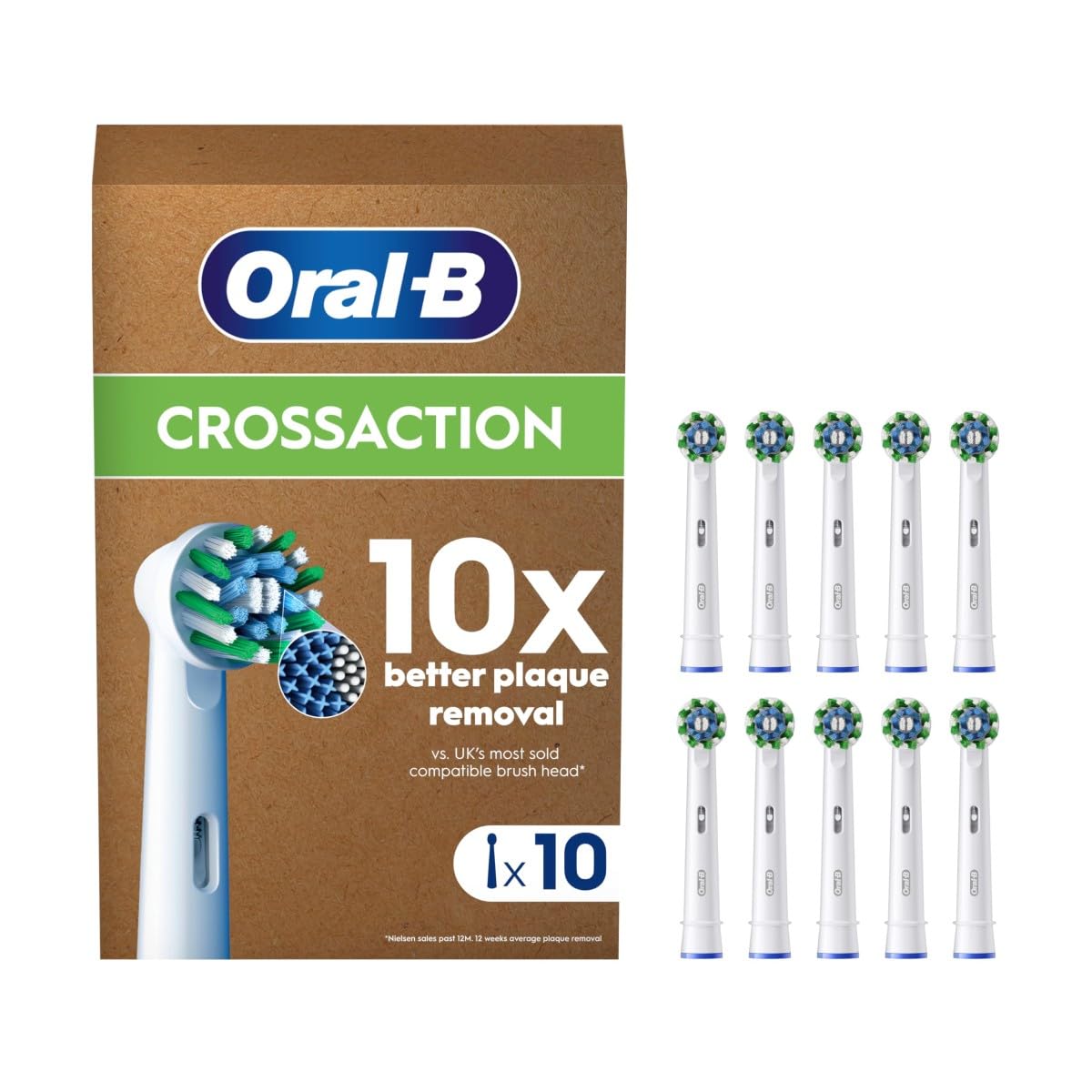 Oral-B Pro Cross Action Toothbrush Heads for Electric Toothbrush, Pack of 10, Suitable for a Post Box