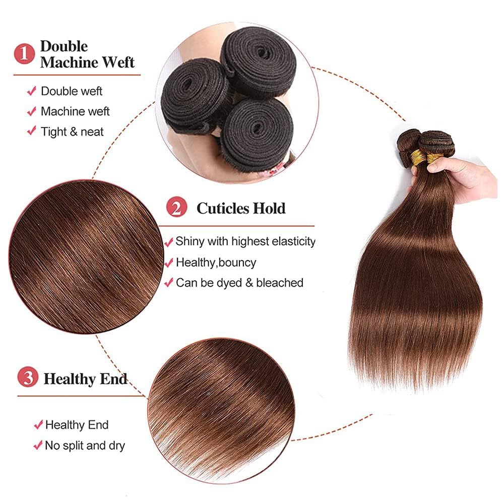 Dark Brown Straight Human Hair Bundles - 10 Inch Double Weft Brazilian Virgin Remy Extensions | Soft & Silky for Black Women