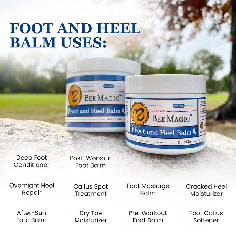 Sweet Bee Naturals Organic Foot Balm - Intensive Heel Balm for Dry Cracked Feet - Natural Moisturizing Treatment for Cracked Heels - Heel Cream Softener for Rough Skin Repair – 4 OZ Jar