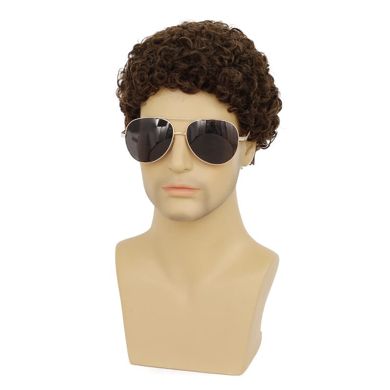RicHyun Short Curly Brown Wig for Men Short Curly Afro Synthetic Natural Looking Daily Party Costume Halloween Wigs for Male Guys