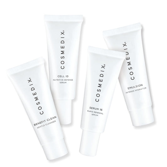 COSMEDIX Age-Defying Starter Kit Facial Skin Care Set - Includes Face Cleanser, Nutritive & Renewal Face Serum & Emulsion Intense Hydrator - Gentle Skincare for Fine Lines, Wrinkles & Dark Spots