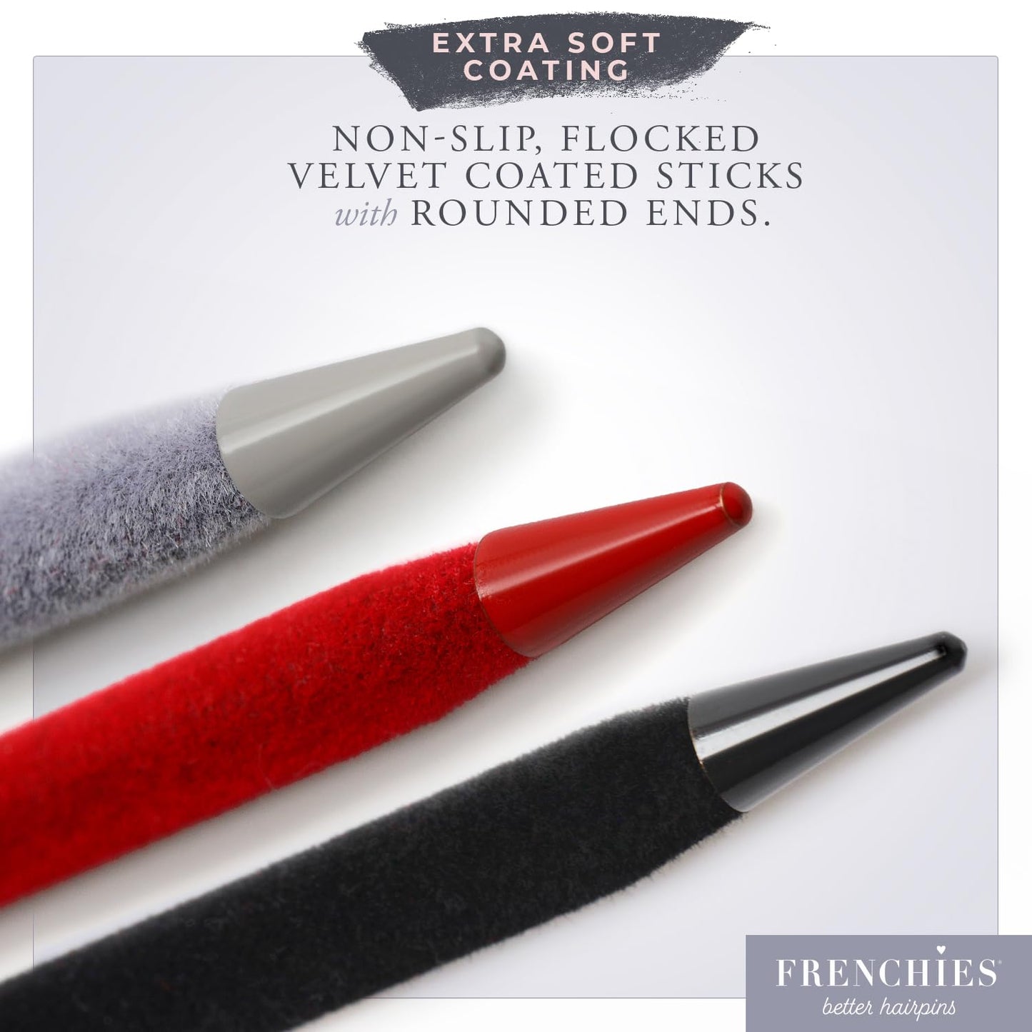 French Twist Hair Sticks | Ultra Soft Flocked Chopsticks for Updos - Pack of 3, Black