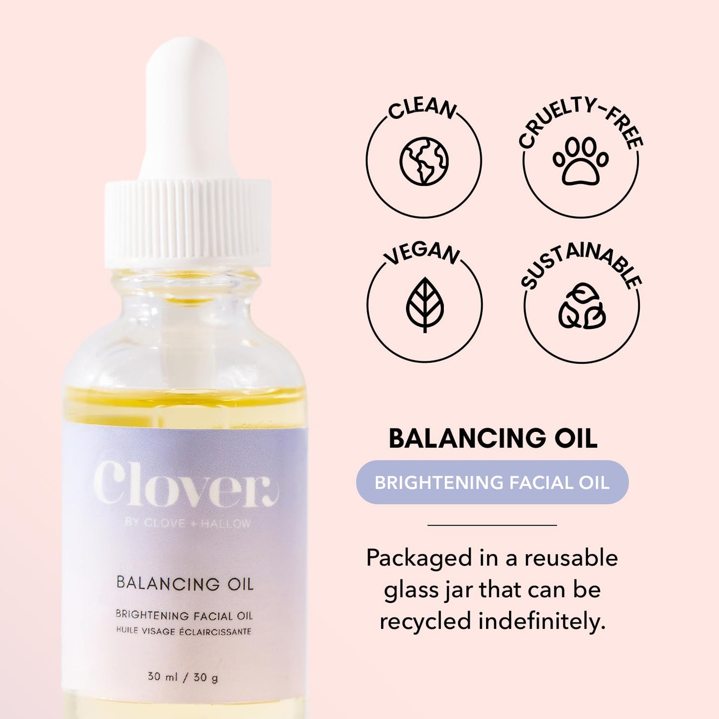 Clover Balancing Oil | Supports Clearer Skin, Promotes a Healthy Complexion, and Enhances Natural Radiance | Cruelty-Free & Vegan Face Oil - 1 oz (30 ml)