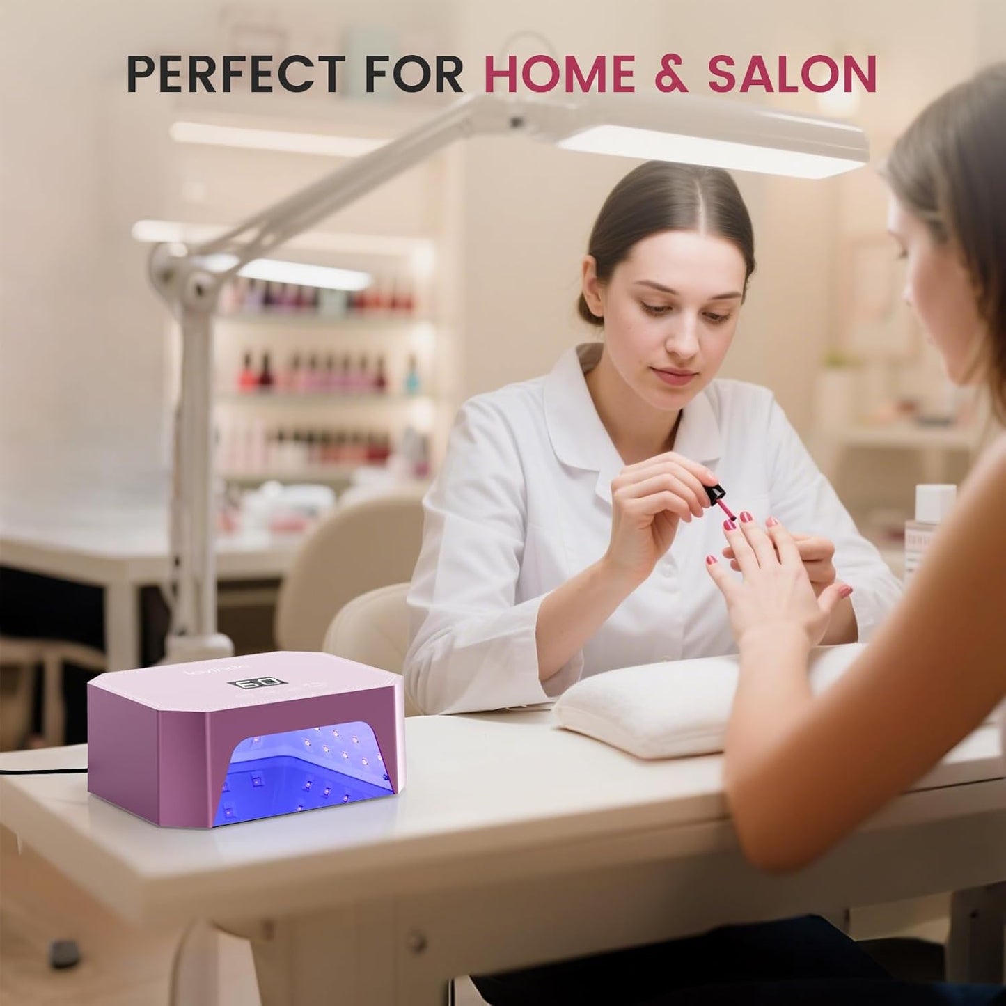 Lavinda 54W UV LED Nail Lamp - Professional Gel Nail Dryer with LCD Display & Auto Sensor | Pink