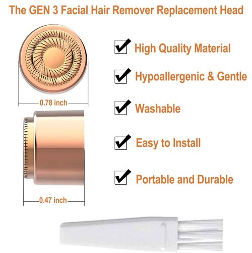 Generation 3 Replacement Heads for NEW Finishing Touch Flawless Facial Hair Remover Gen 3 - Double Precision Enhanced Floating Blades Heads for Flawless Gen 3, PACK of 6, w/Storage Case & Clean Brush
