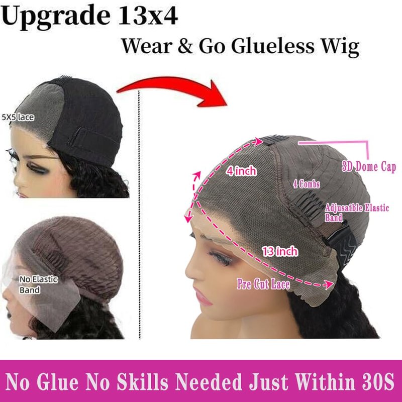 PXTPXT Glueless Wigs Human Hair Pre Plucked Pre Cut Wear and Go Glueless Wig 13x4 HD Deep Wave Lace Front Wigs Human Hair for Black Women Frontal Wigs with Natural Hairline 180% Density 12 Inch