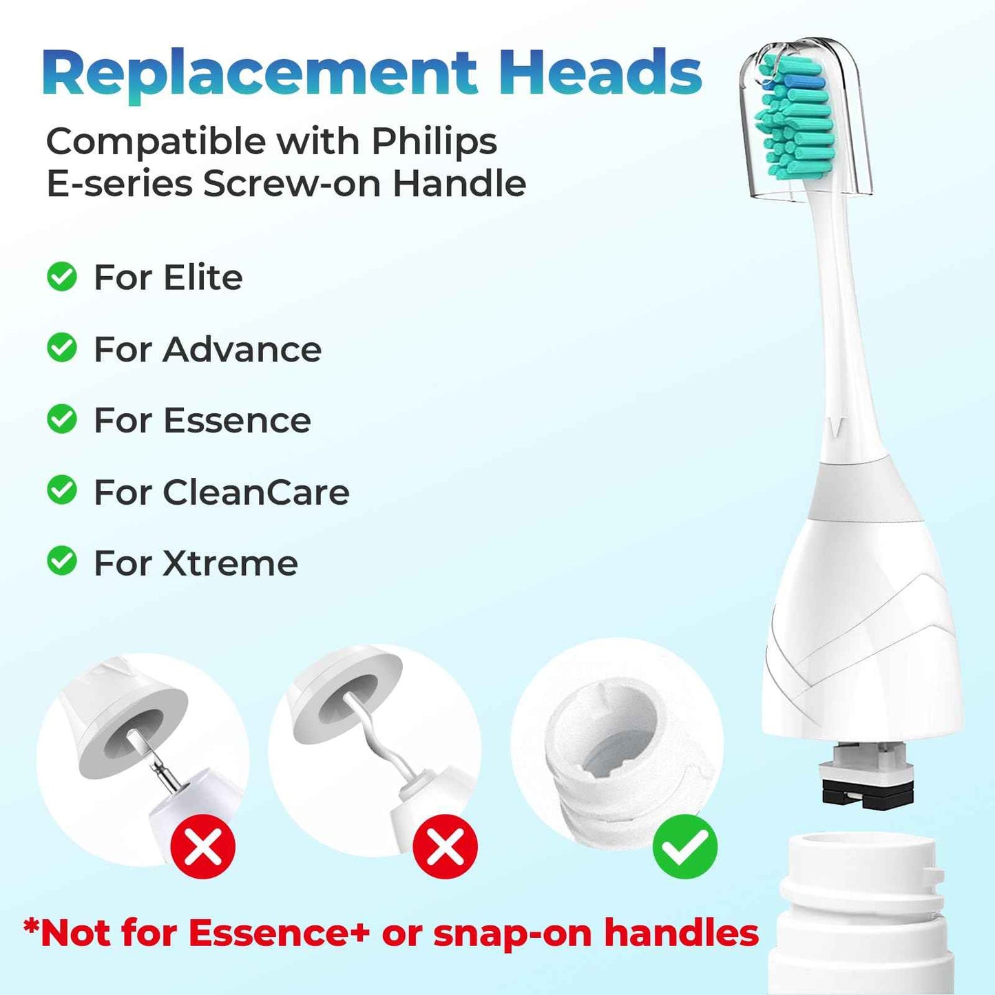 Replacement Heads for Philips Sonicare - Replacement Toothbrush Head Compatible with Phillips Sonicare Screw-on Electric Brush Head for E-Series, Essence, Xtreme, Elite, Advance and CleanCare, 6 Pack