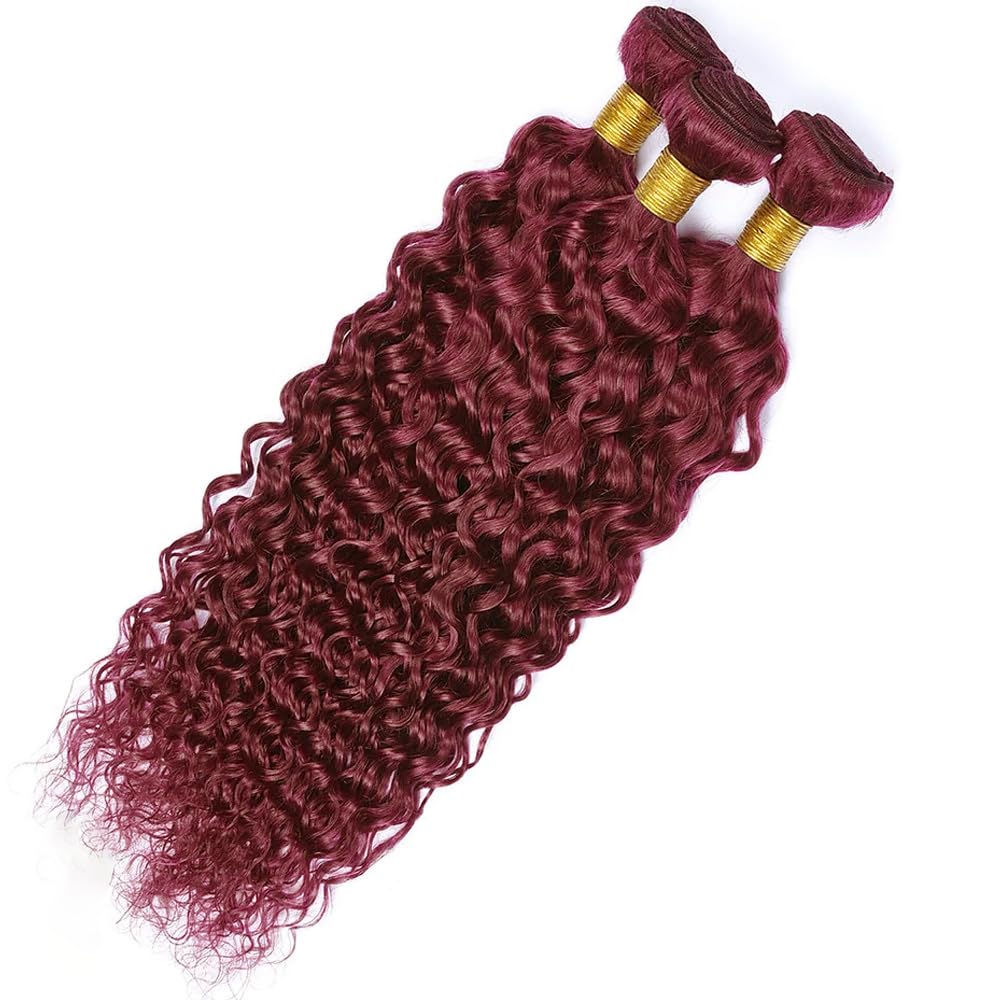 Dokksiiia Wine-Red Bundles Human Hair #99j Curly Weave Extensions 8/10/12 Inch Burgundy Color 99J Curly Wave Bundles Double Weft Brazilian Hair Extensions