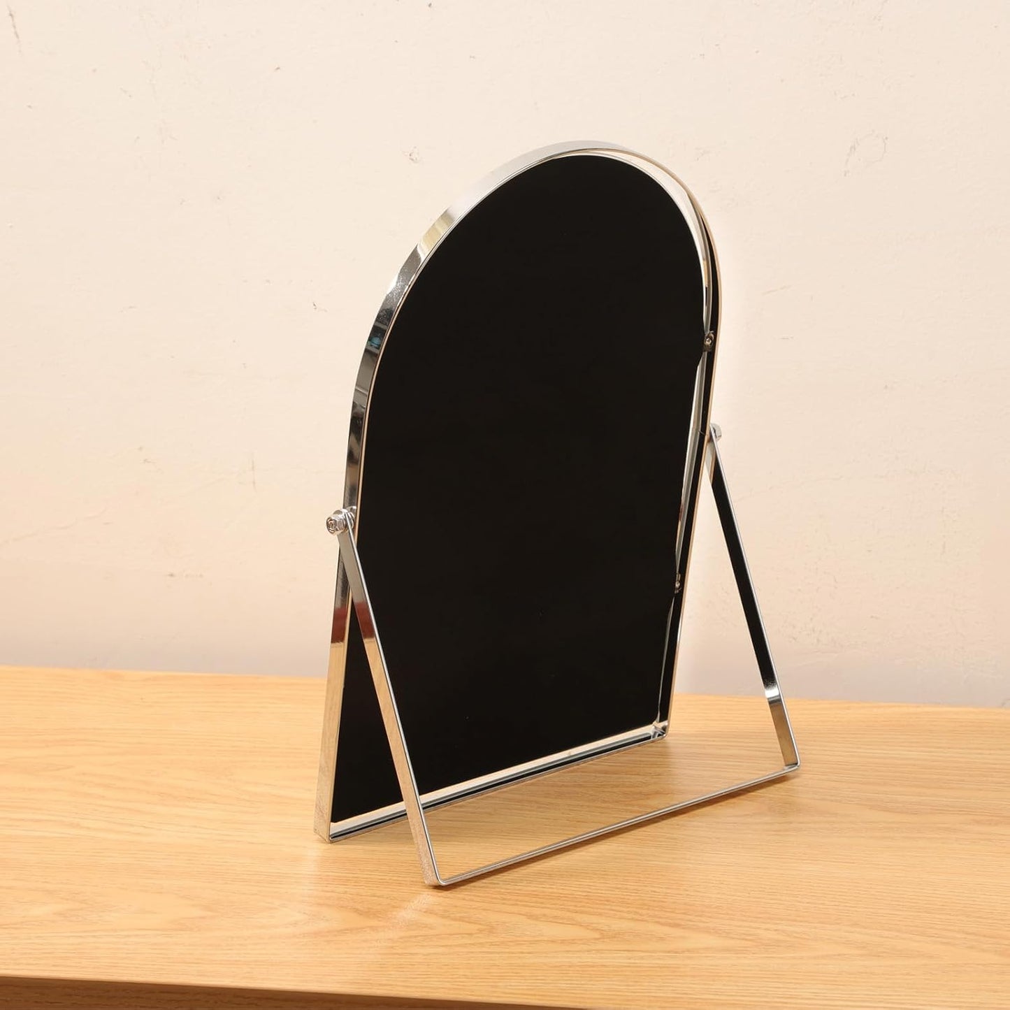 Adjustable Silver Metal Mirror - Vanity Table Desk Arch Makeup Mirror | 90° Rotatable Framed Design for Living Room, Bedroom, Bathroom