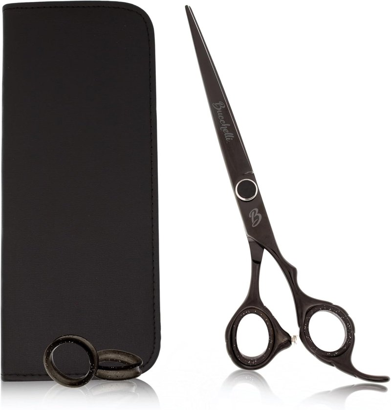 Professional 7-Inch Hair Cutting Scissors | Japanese 440A Barber Shears with Adjustable Tension Knob - Black Finish