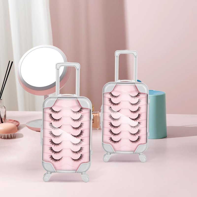 VILLCASE Mini Suitcase Eyelash Storage Boxes - Portable Travel Makeup Case | 4 Pack, Rolling Wheels, 6.49x3.34x1.96 In