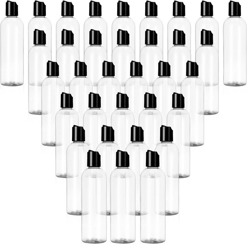 Travel Bottles Set - 34 Pcs Refillable Squeeze Containers for Shampoo, Lotions & Creams | Clear 8 oz