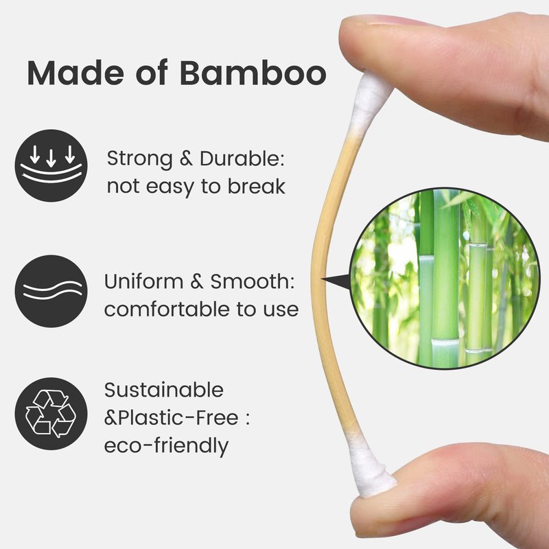 Bamboo Cotton Swabs 2000ct(20 Pack), 3 inch Double Tips Cotton Swabs with Wooden Sticks for Ears, Makeup, Personal Grooming and Household Cleaning