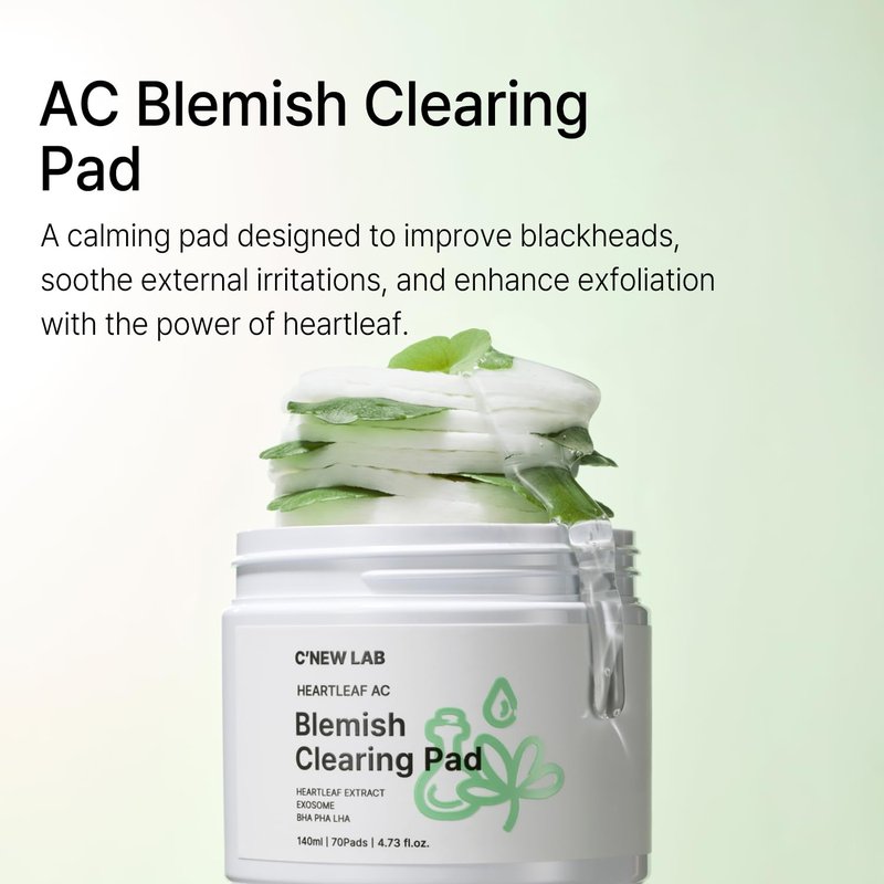 C’NEW LAB Heartleaf AC Blemish Clearing Pad (70 pads) | Blackhead & Exfoliating Facial Pads for Smooth Skin | Heartleaf Extract, Heartleaf Exosome, Allantoin, PHA, Korean Skin Care
