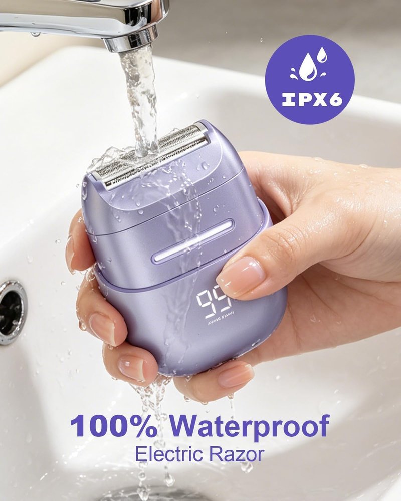 Electric Razors for Women - Waterproof Mini Rechargeable Shaver for Hair Removal | Legs, Face, Body, Bikini (Purple)