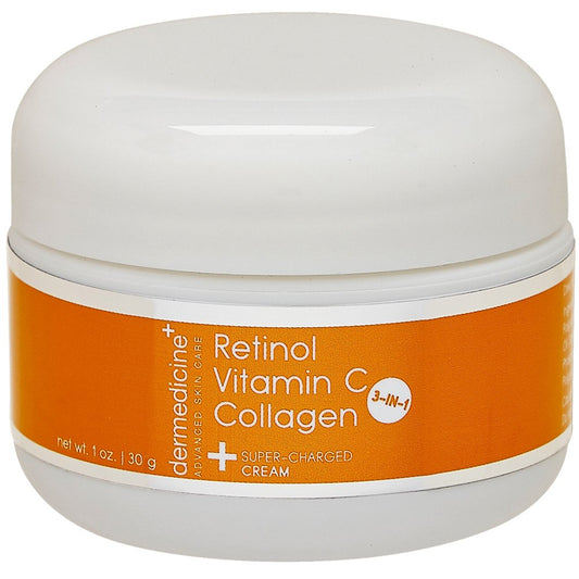 Vitamin C + Retinol + Collagen | Super Charged Anti-Aging Cream for Face | Pharmaceutical Grade Quality | Helps Smooth & Plump Fine Lines & Wrinkles & Brightens for Younger Skin (1 oz)