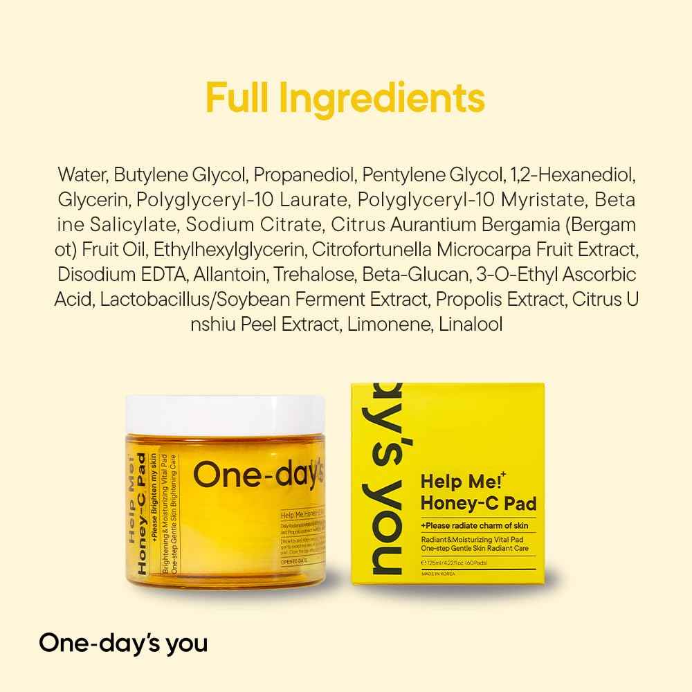 ONE-DAY’S YOU Help Me Honey Glow-C Pad | Face Toner Pads Korean Skin Care | Blemish Pads for Face Cleansing | Facial Cleansing Pads Korean Skin Care Products | Vita C Toner Pads for Face (60 sheets)