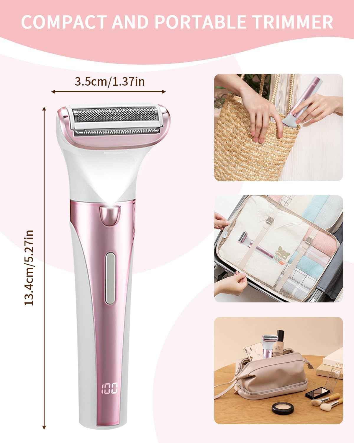 5 in 1 Bikini Trimmer for Women, Electric Razors for Women with LED Light & LCD Display, Wet/Dry Pubic Body Hair Trimmer, Waterproof Easy Cleaning Body Shaver Bikini Razor with 5 Trimmer Heads