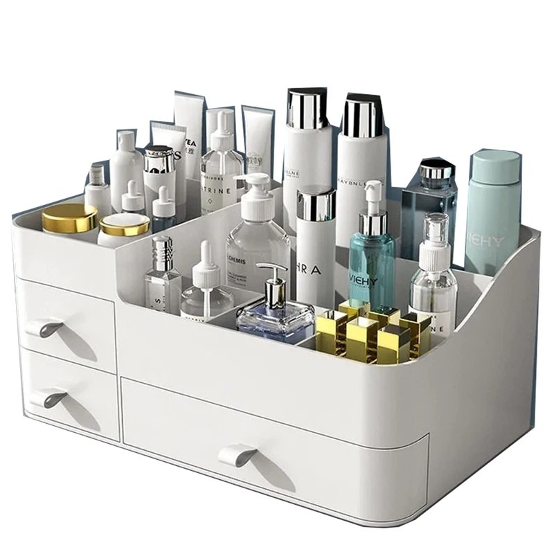 skin care organizer,Makeup Desk Organizer With Drawers ,Countertop Organizer for Cosmetics,Vanity brush with Holder for Lipstick, Brushes, Eyeshadow, and Desktop Finishing Dresser (A-Large-White)